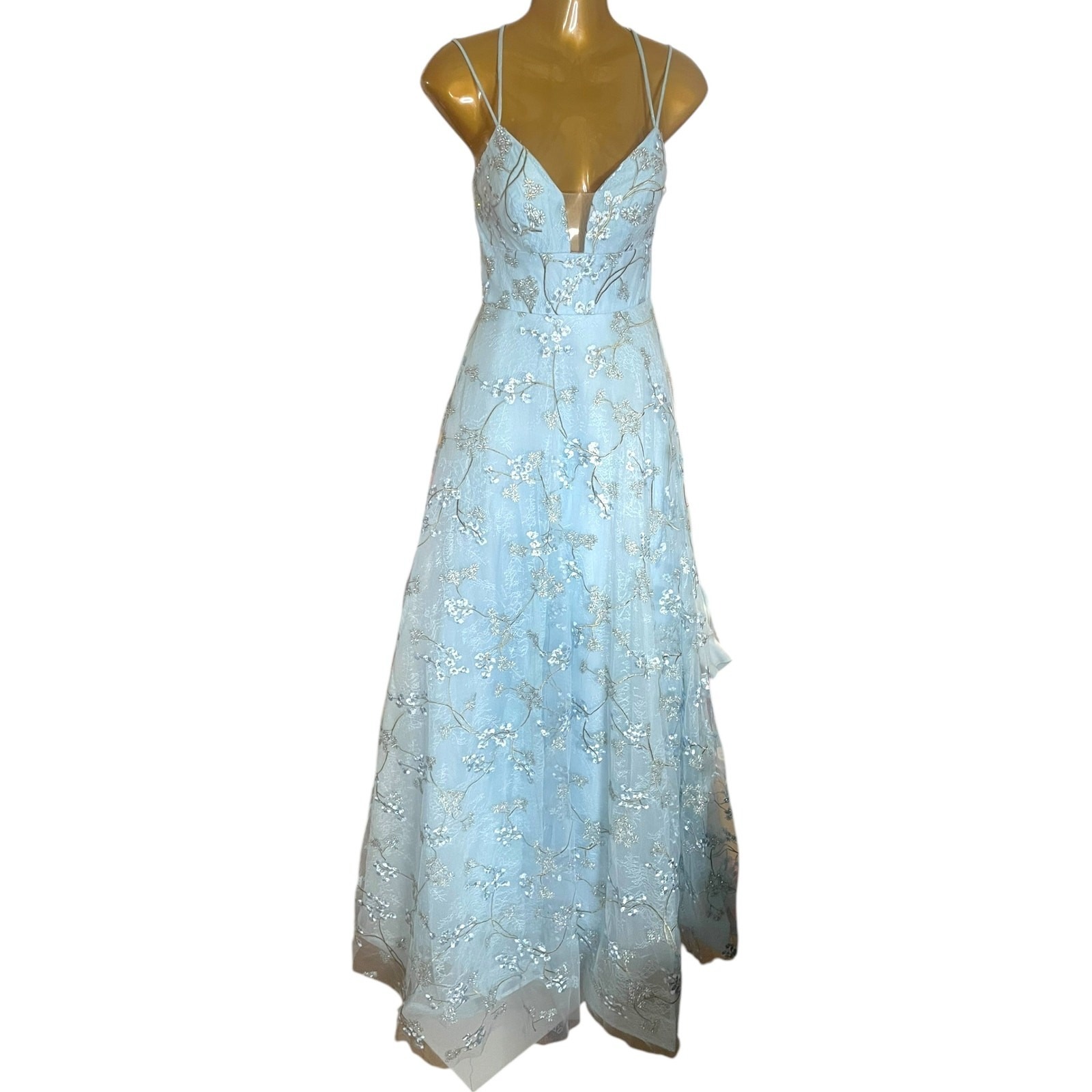Lucci Lu Powder Blue 3d Floral Prom Dress A Line Ball Gown Formal Size 0